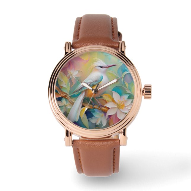 Getuft Golden Rumped Fantasy Bird Horloge (Voorkant)
