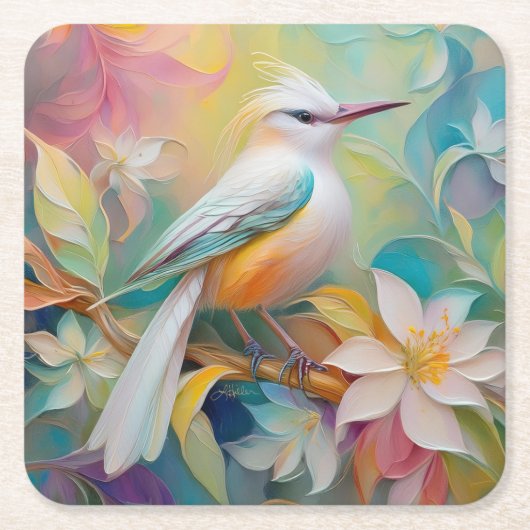 Getuft Golden Rumped Fantasy Bird Kartonnen Onderzetters (Voorkant)