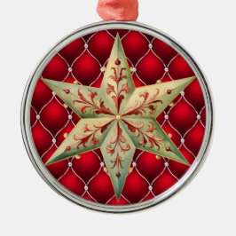 GETUFT KERSTROOD MET RODE & GROENE STER METALEN ORNAMENT