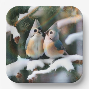 Getuft Titmouse Paar Papieren Bordje