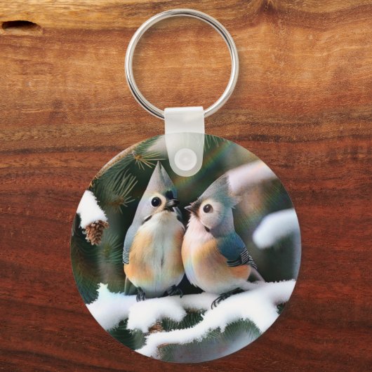 Getuft Titmouse Paar Sleutelhanger (Achterkant)