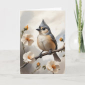 Getufte Titmouse Rust op Tree Limb Bloemen Blank Kaart (Voorkant)