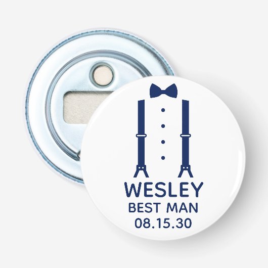 Getuige Blauwe Strikdas Button Flesopener (Voorkant)