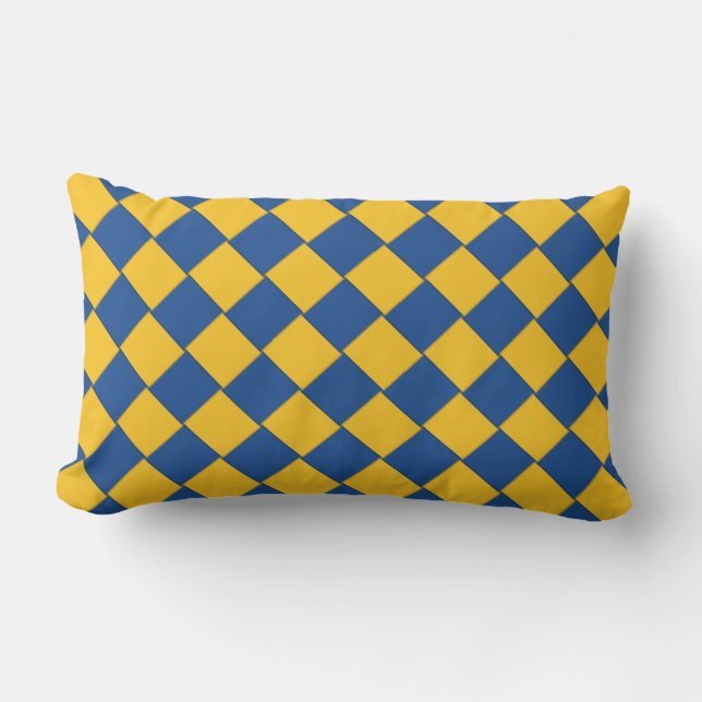 Getuige diagonaal-geweven blauw en geel kussen (Voorkant)