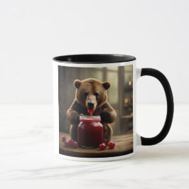 Getuige die een pot jam verslindt. mok