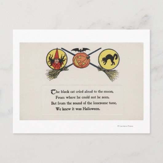 Getuige met kamers, kat, maan briefkaart (Voorkant)