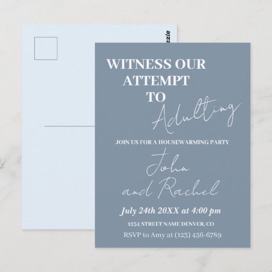 Getuige onze poging tot volwassen housewarming par briefkaart (Voorkant / Achterkant)