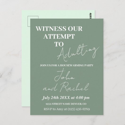 Getuige onze poging tot volwassen housewarming par briefkaart (Voorkant / Achterkant)