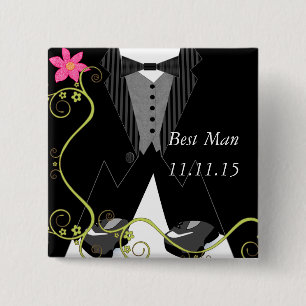 Getuige Tuxedo Strik Das Tennis Schoen Trouw Badge Vierkante Button 5,1 Cm