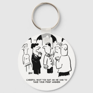 Getuige waarschuwt bruidegom. Grappige cartoon Sleutelhanger
