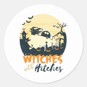 Getuigen met Hitches Funny Halloween Camping Ronde Sticker
