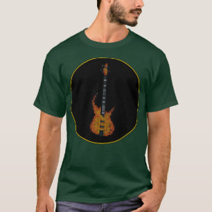 Getukte Pixel Burning Fire Bass Guitar in een zwar T-shirt