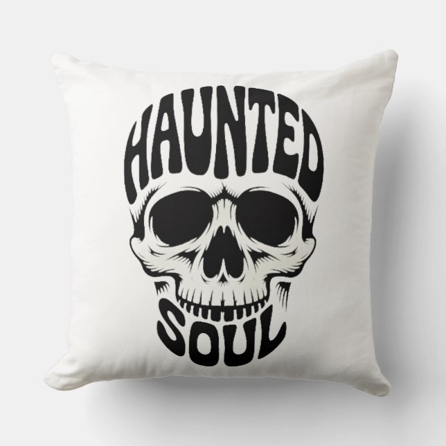 Getypte schedel met 'Haunted Soul' Kussen (Voorkant)