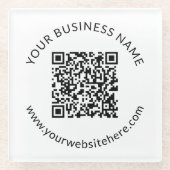 Geüploade QR-code Sjabloon met bewerkbare tekst Glazen Onderzetter (Voorkant)
