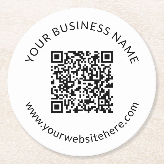 Geüploade QR-code Sjabloon met bewerkbare tekst Ronde Kartonnen Onderzetter (Voorkant)