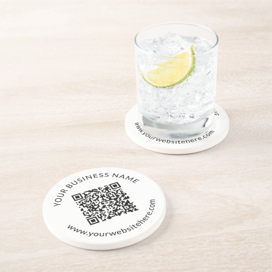 Geüploade QR-code Sjabloon met bewerkbare tekst Zandsteen Onderzetter (Zijkant)