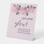 Geurende Roze Rozen Laat Liefde Schijnen Bruiloft  Reclamebord Met Voetstuk (Voorkant)