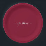 geurig kleurelegant script papieren bordje<br><div class="desc">Bourgogne kleur (#800020 ) effen kleur papier borden . Het wordt geleverd met elegante scriptlettertypen. Eenvoudig om het nu aan te passen met jouw naam. U kunt monogrammen/logo /text enz. toevoegen. Designer's Tip : De naam komt in een elegant handgeschreven script met swashes. Als je het personaliseert, zet je jouw...</div>