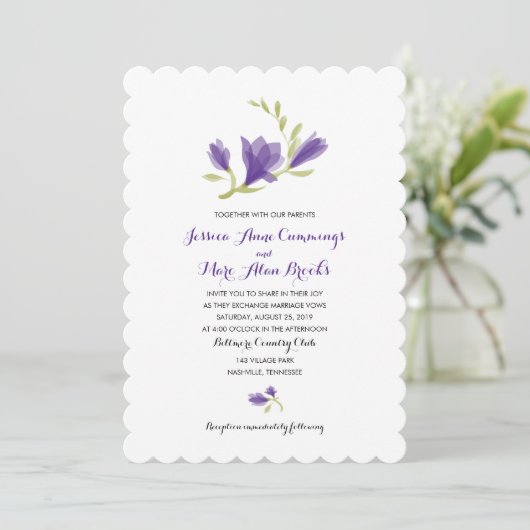Geurige Freesia Petals | Bruiloft Kaart (Staand voorkant)