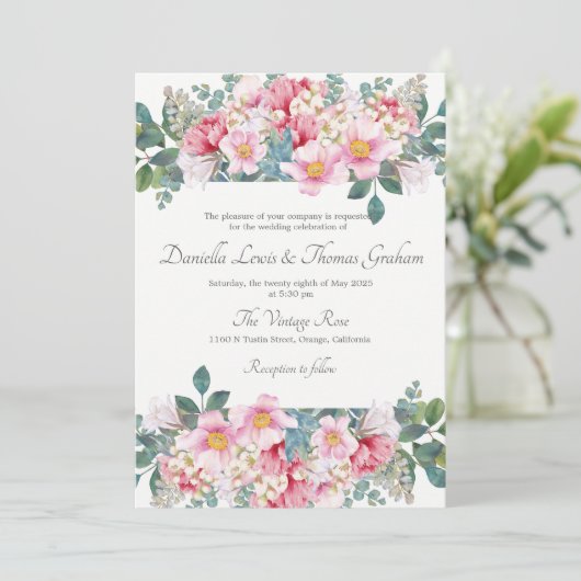 Geurige tuin bruiloft uitnodiging (Staand voorkant)