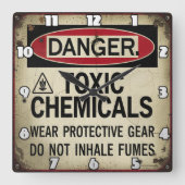 Gevaar: giftige chemicaliën, beschermende uitrusti vierkante klok (Voorkant)