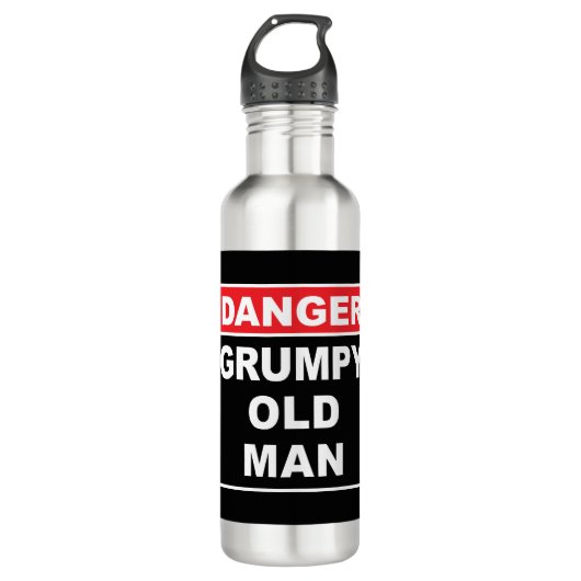 Gevaar: Grumpy Old Man - Funny Gag Joke Gift Waterfles (Voorkant)