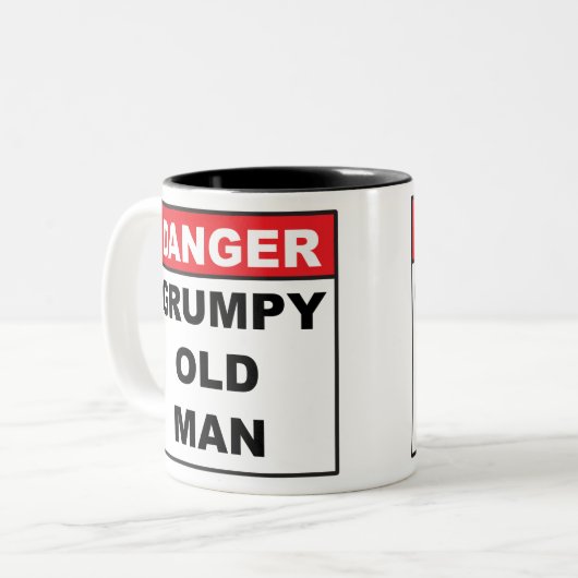 Gevaar: Grumpy Old Man Tweekleurige Koffiemok (Voorkant links)