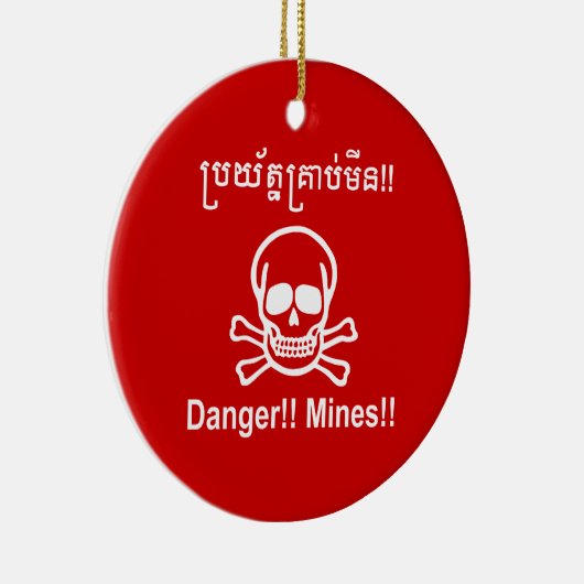 Gevaar!! Mijnen!! ☠ Cambodjaans Khmer Bord ☠ Keramisch Ornament (Rechts)