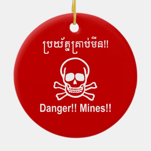 Gevaar!! Mijnen!! ☠ Cambodjaans Khmer Bord ☠ Keramisch Ornament (Achterkant)