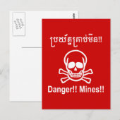 Gevaar! Mijnen! ☠ Cambodjaanse Khmer ☠ Briefkaart (Voorkant / Achterkant)