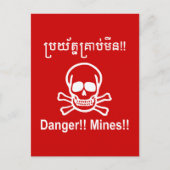 Gevaar! Mijnen! ☠ Cambodjaanse Khmer ☠ Briefkaart (Voorkant)