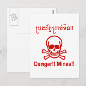 Gevaar! Mijnen! ☠ Cambodjaanse Khmer ☠ Briefkaart (Voorkant / Achterkant)