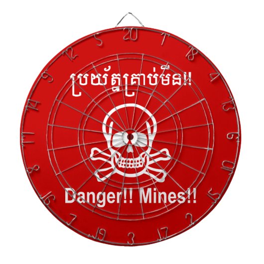 Gevaar! Mijnen! ☠ Cambodjaanse Khmer ☠ Dartbord (Voorkant)
