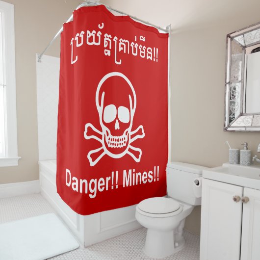 Gevaar! Mijnen! ☠ Cambodjaanse Khmer ☠ Douchegordijn (In situ)