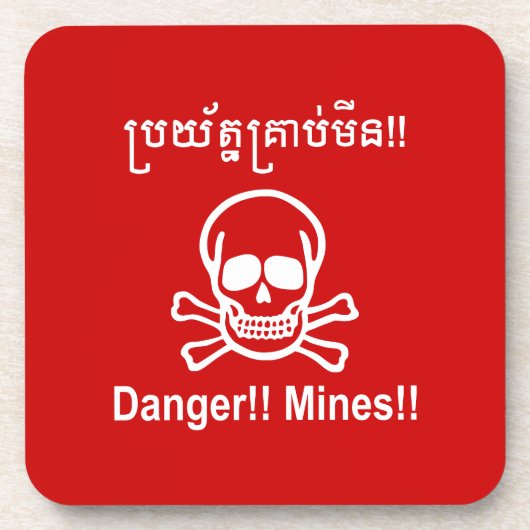 Gevaar! Mijnen! ☠ Cambodjaanse Khmer ☠ Drankjes Onderzetter (Voorkant)