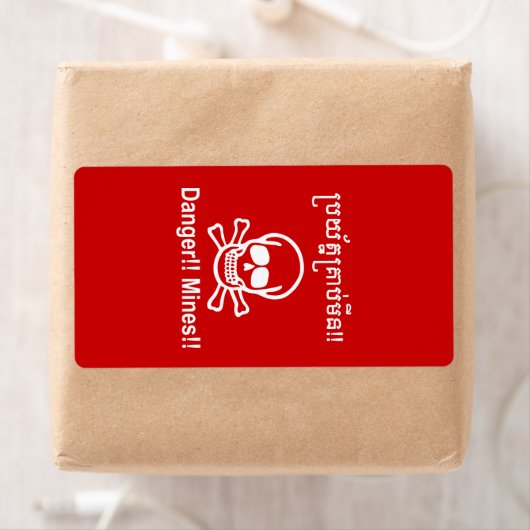 Gevaar! Mijnen! ☠ Cambodjaanse Khmer ☠ Etiket (Insitu)