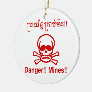 Gevaar! Mijnen! ☠ Cambodjaanse Khmer ☠ Keramisch Ornament
