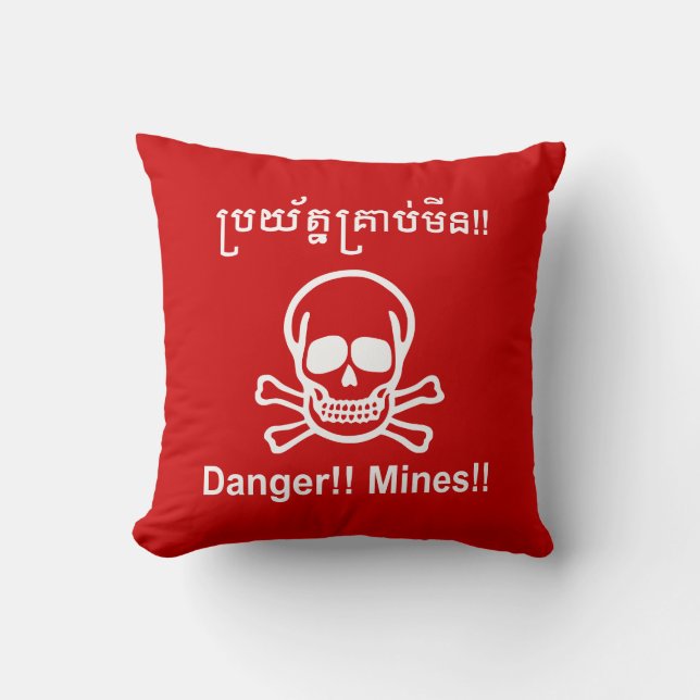 Gevaar! Mijnen! ☠ Cambodjaanse Khmer ☠ Kussen (Voorkant)