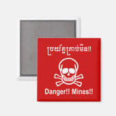 Gevaar! Mijnen! ☠ Cambodjaanse Khmer ☠ Magneet (Voorkant / Achterkant)