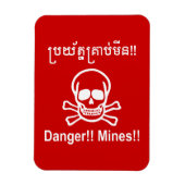 Gevaar! Mijnen! ☠ Cambodjaanse Khmer ☠ Magneet (Verticaal)
