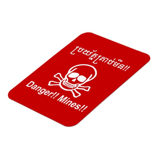 Gevaar! Mijnen! ☠ Cambodjaanse Khmer ☠ Magneet (Linkerzijde)