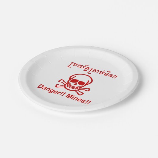 Gevaar! Mijnen! ☠ Cambodjaanse Khmer ☠ Papieren Bordje (Gekanteld)