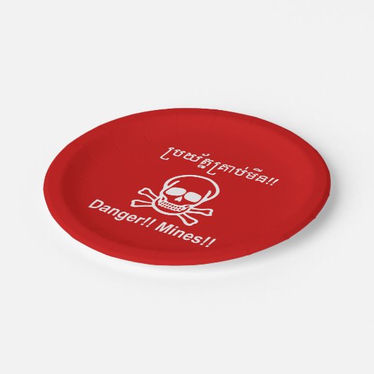 Gevaar! Mijnen! ☠ Cambodjaanse Khmer ☠ Papieren Bordje (Gekanteld)