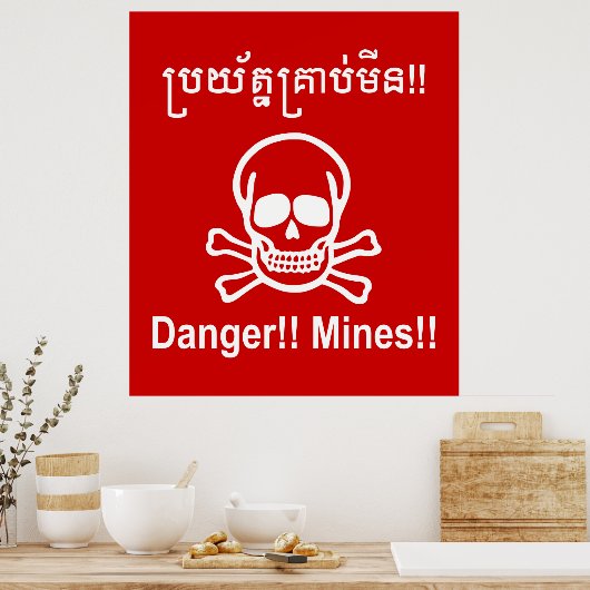 Gevaar! Mijnen! ☠ Cambodjaanse Khmer ☠ Poster (Keuken)