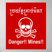 Gevaar! Mijnen! ☠ Cambodjaanse Khmer ☠ Poster (Voorkant)