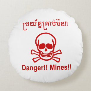 Gevaar! Mijnen! ☠ Cambodjaanse Khmer ☠ Rond Kussen
