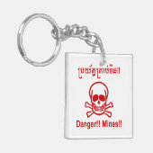 Gevaar! Mijnen! ☠ Cambodjaanse Khmer ☠ Sleutelhanger (Voorkant Links)