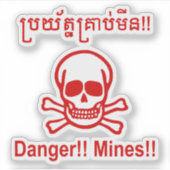 Gevaar! Mijnen! ☠ Cambodjaanse Khmer ☠ Sticker (Voorkant)