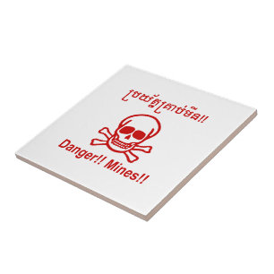 Gevaar! Mijnen! ☠ Cambodjaanse Khmer ☠ Tegeltje