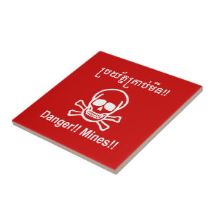Gevaar! Mijnen! ☠ Cambodjaanse Khmer ☠ Tegeltje